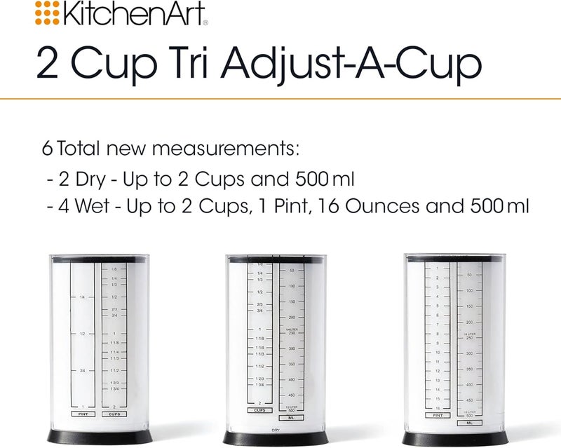 kitchen art 2 Cup Tri Adjust A-Cup, Easy Pour Measuring Cup, 3.25x3.25x6", Black/White - Image 3